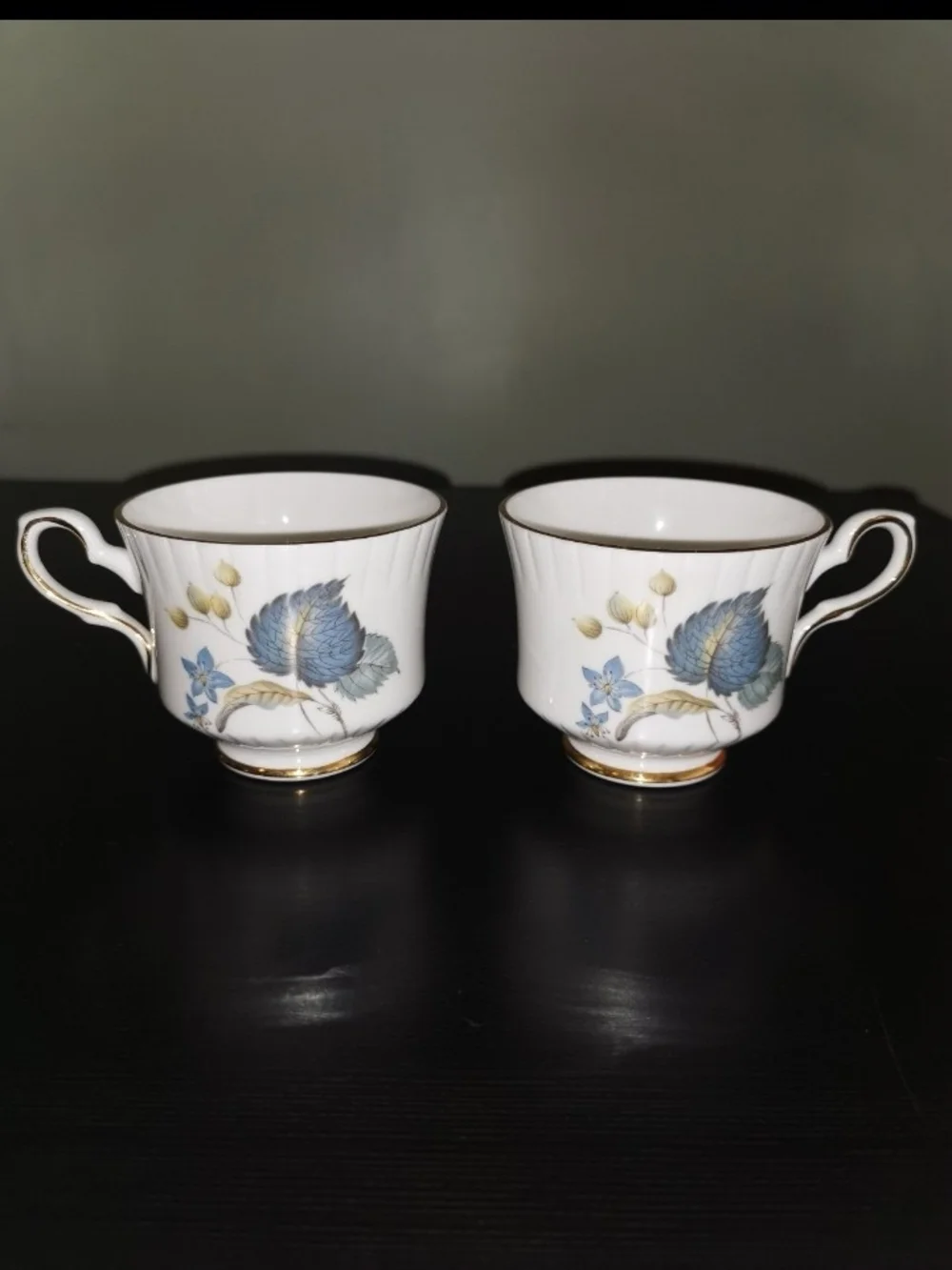 Lot of 2 - Vintage Royal Stafford Bone China Teacup with Blue Flowers EST 1845